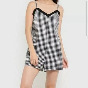 TOPSHOP BLACK & WHITE Gingham RUFFLE Picnic FESTIVAL Playsuit ROMPER